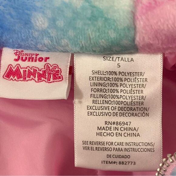 DISNEY JR MINNIE Coat Jacket Size 5 Pink Fuzzy Warm Lining Hood Full Zip. - Picture 7 of 8